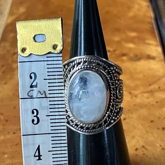 Natural Rainbow Moonstone Sterling Silver Cocktail Ring Size 5 - Picture 8 of 10